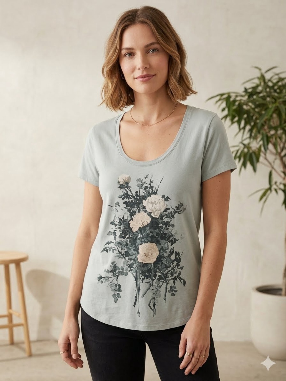 Lucky Brand Short-Sleeve Scoop Neck Tee with Floral Print